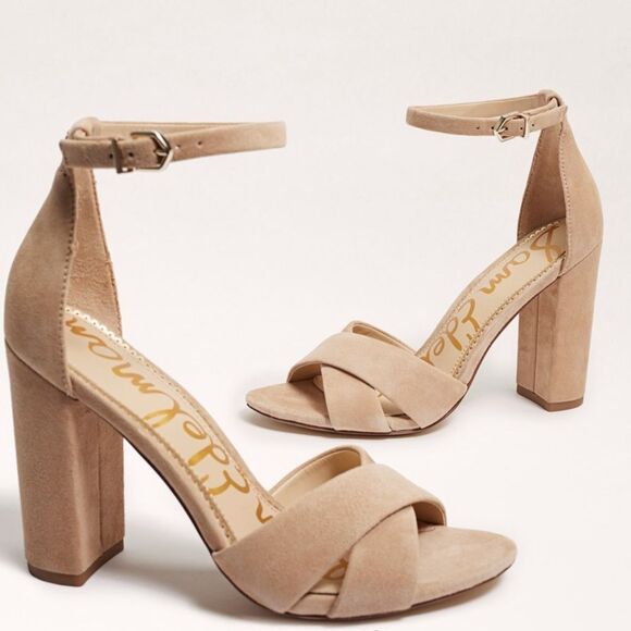 Sam Edelman Oatmeal Suede Yancy Ankle Strap Heels - Picture 2 of 12